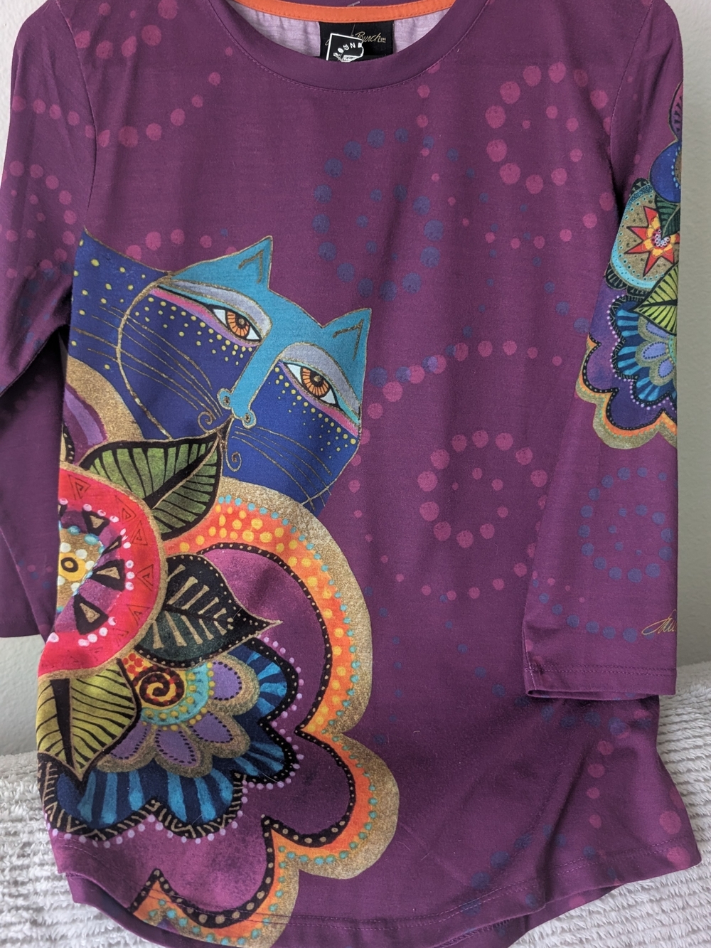 Laurel Burch Purple Shirt with Cat Art Design